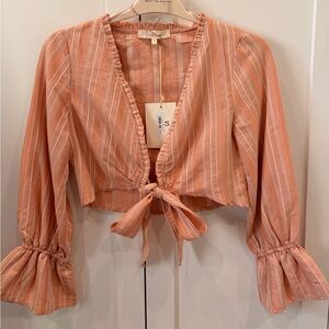 Striped Peach Linen Tie-Front cropped  blouse/cardigan